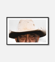 Framed western portrait wall art featuring man in cowboy hat, premium decor