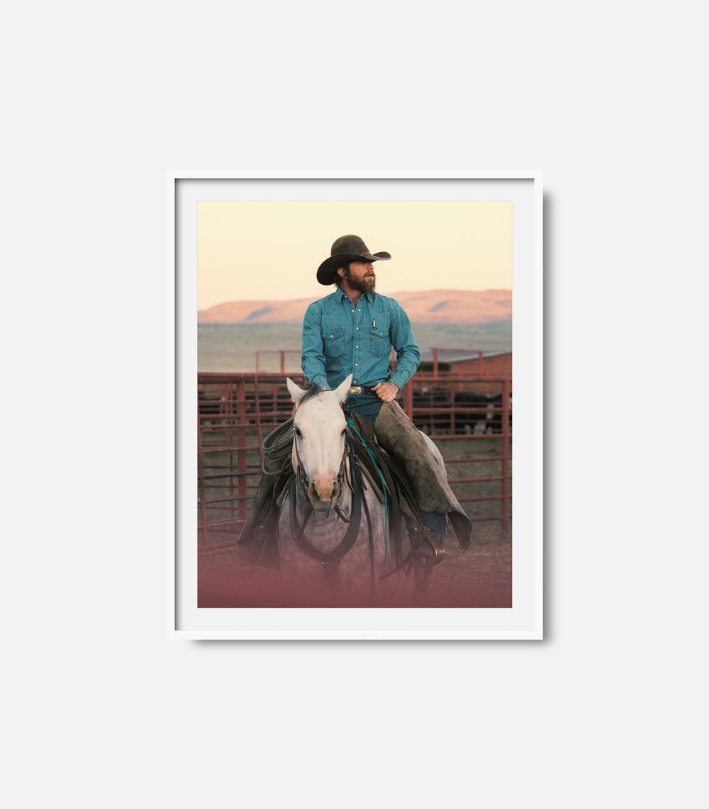 Western framed wall art with cowboy on horseback, masculine rustic decor