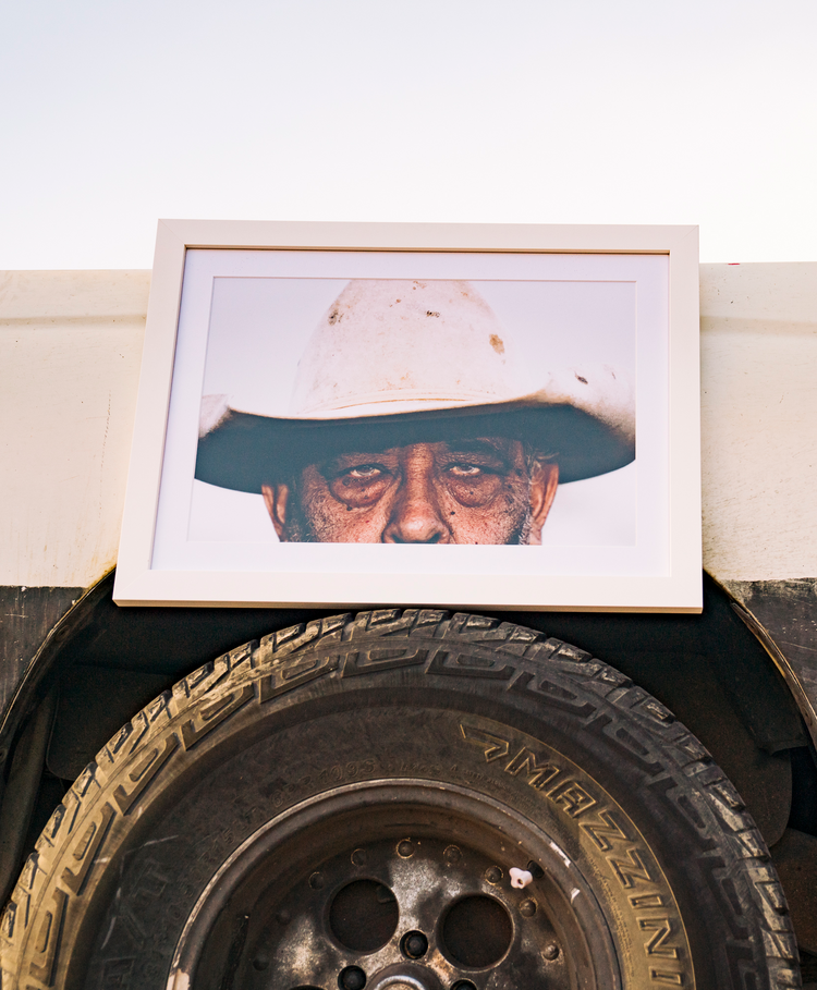 Framed western portrait wall art of man in hat, premium statement decor