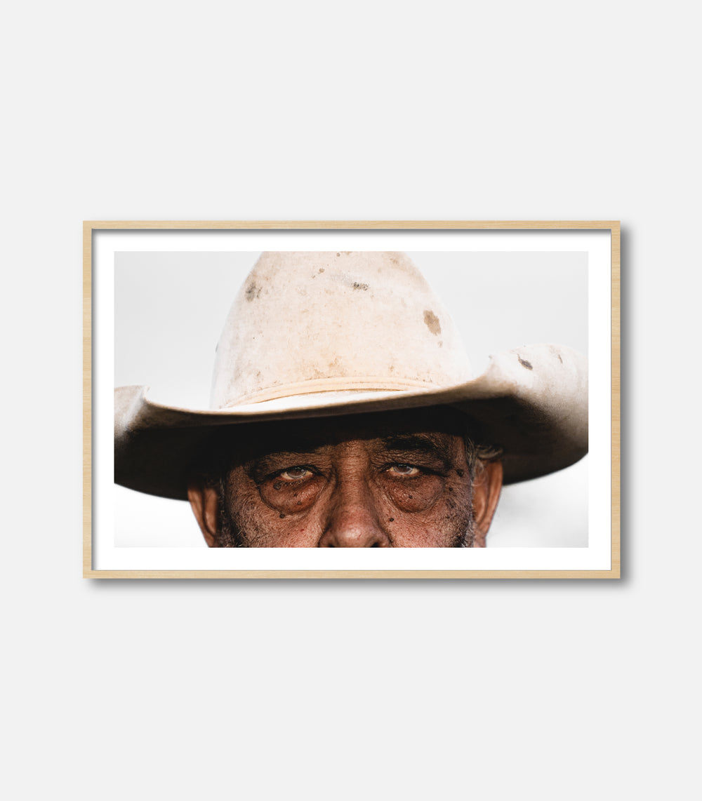 Minimal western portrait wall art showing man in hat, framed premium decor